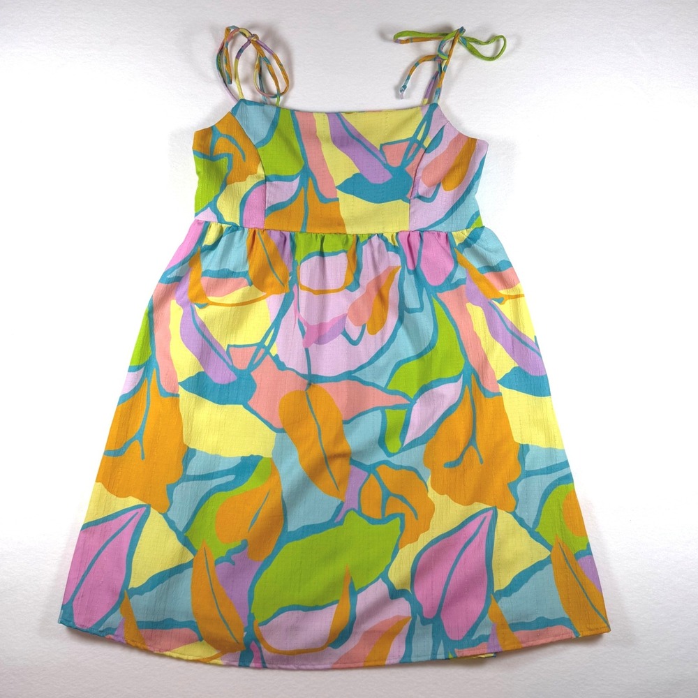 Lyn Burches Womens Abstract Floral Babydoll Mini Dress Multi Color Size L